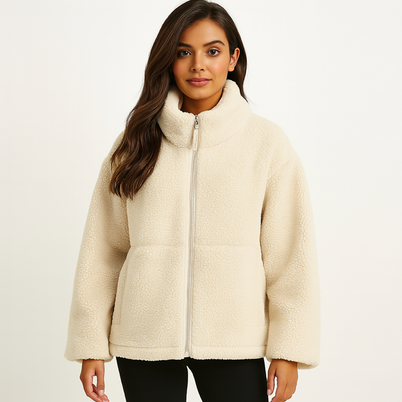 Damen Teddy Mantel | Warm Reißverschluss