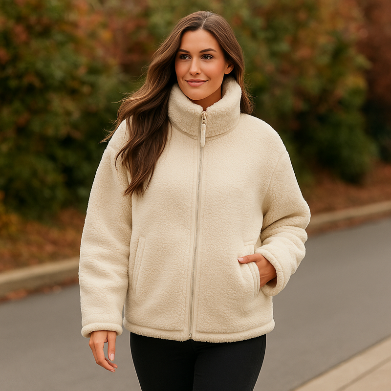 Damen Teddy Mantel | Warm Reißverschluss